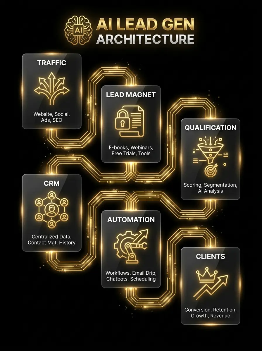 AI Lead Gen Architecture — 100x Machine sistema acquisizione clienti